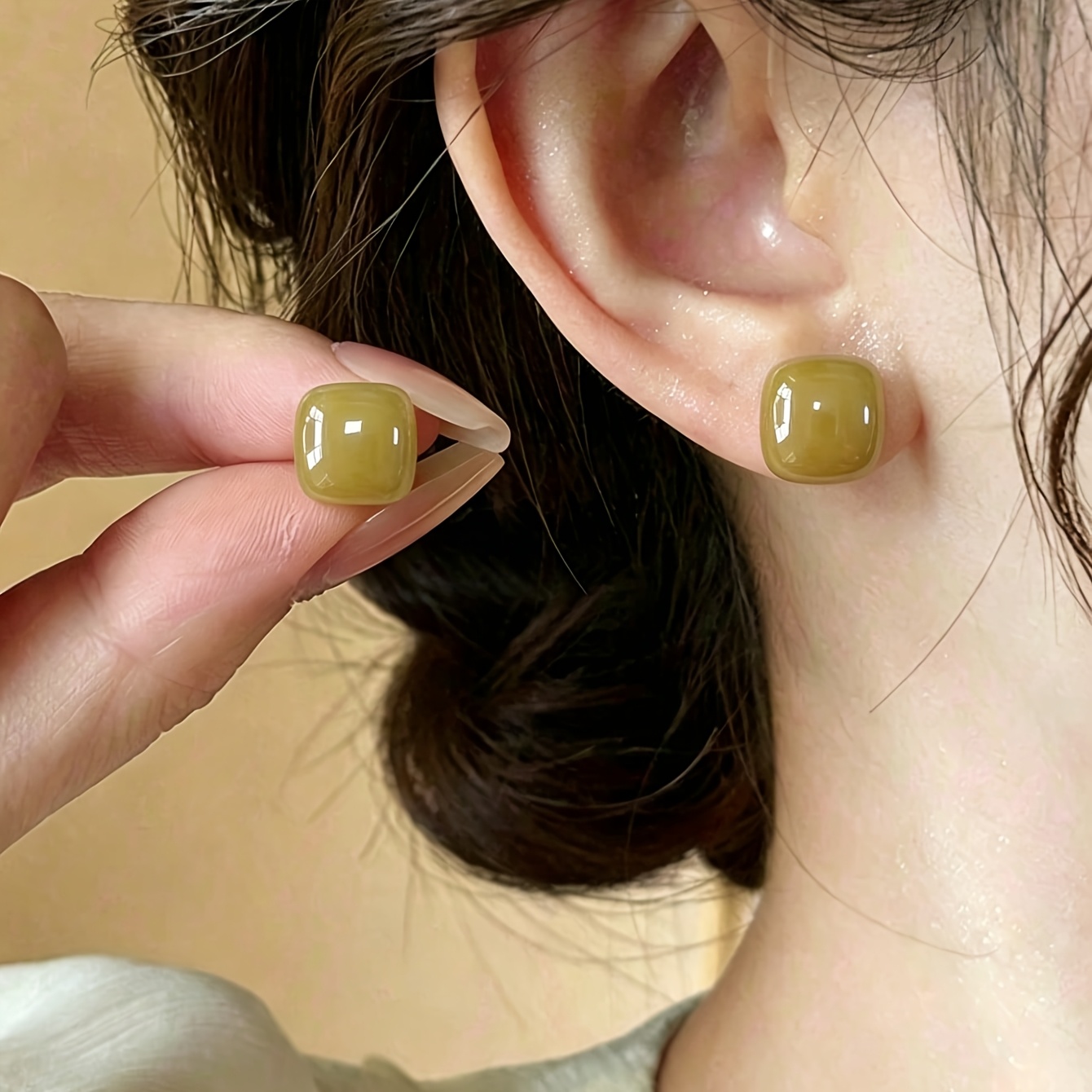 3 Pairs Retro Niche Mustard Yellow Beads Earrings Set